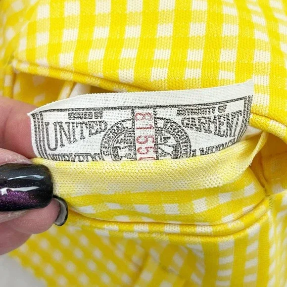 Vintage Women's M Pants Trousers Yellow Gingham 70s Mod Revival Retro Chic MCM - Picture 10 of 12